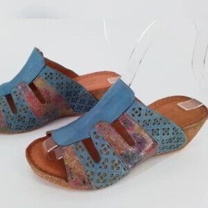 Spring Step BLUE Multi Colored Womens Wedge Summer Sandal / Sandals 38 / 7.5